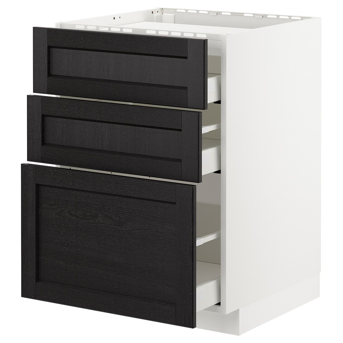 IKEA METOD МЕТОД / MAXIMERA МАКСИМЕРА Напольный шкаф с ящиками, белый / Lerhyttan черная морилка, 60x60 см 39257202 392.572.02