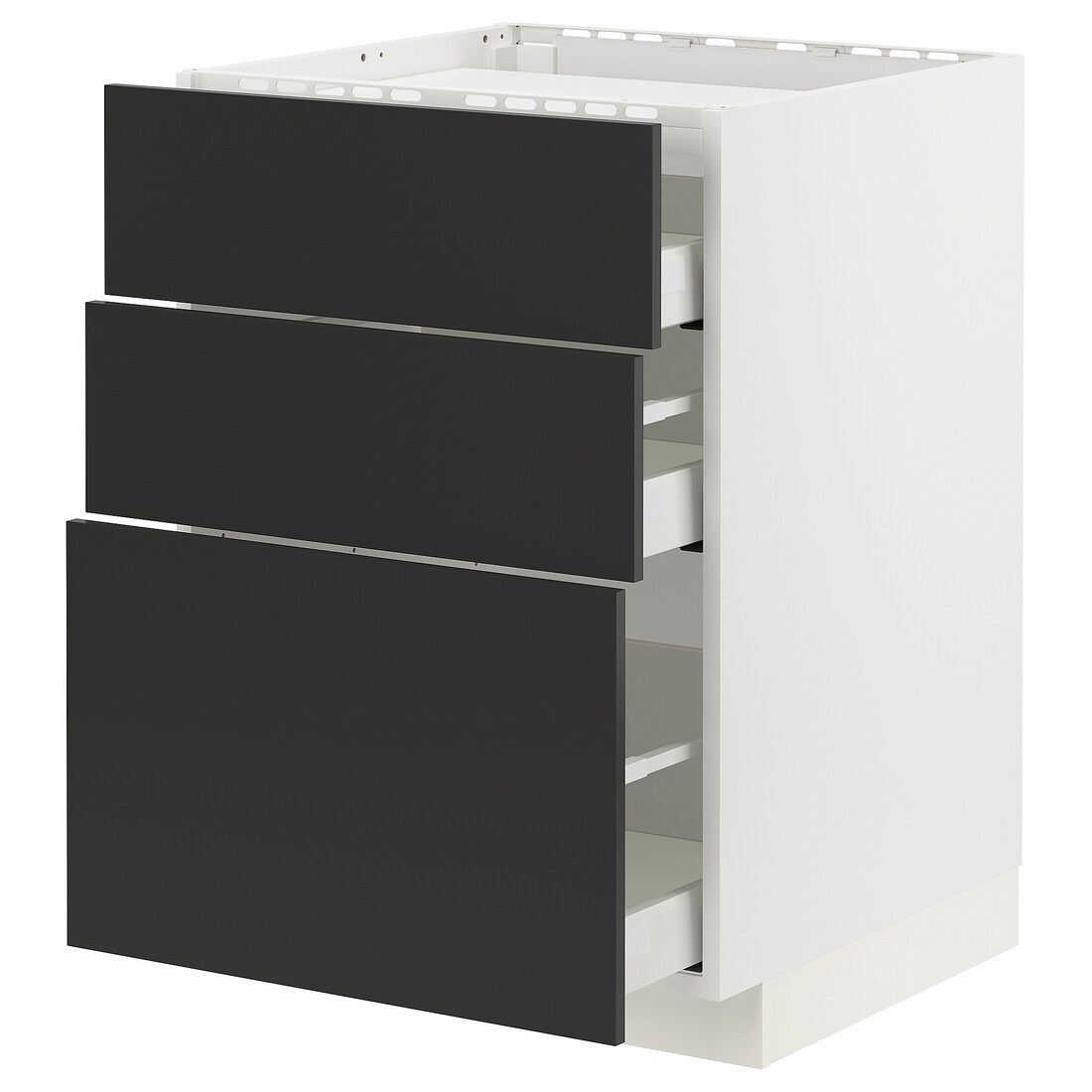 IKEA METOD МЕТОД / MAXIMERA МАКСИМЕРА Шкаф для варочной панели / 3 ящика, белый / Nickebo матовый антрацит, 60x60 см 49497876 494.978.76