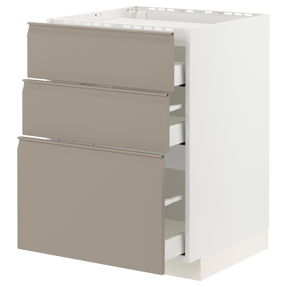 IKEA METOD МЕТОД / MAXIMERA МАКСИМЕРА Шкаф для варочной панели / 3 ящика, белый / Upplöv матовый темно-бежевый, 60x60 см 79492250 | 794.922.50