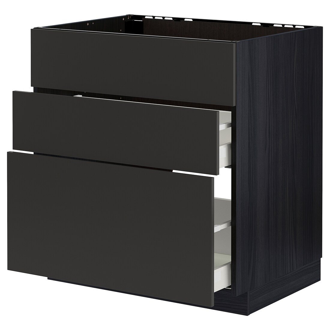 IKEA METOD МЕТОД / MAXIMERA МАКСИМЕРА Напольный шкаф для варочной панели / вытяжка с ящиком, черный / Nickebo матовый антрацит, 80x60 см 39497626 394.976.26