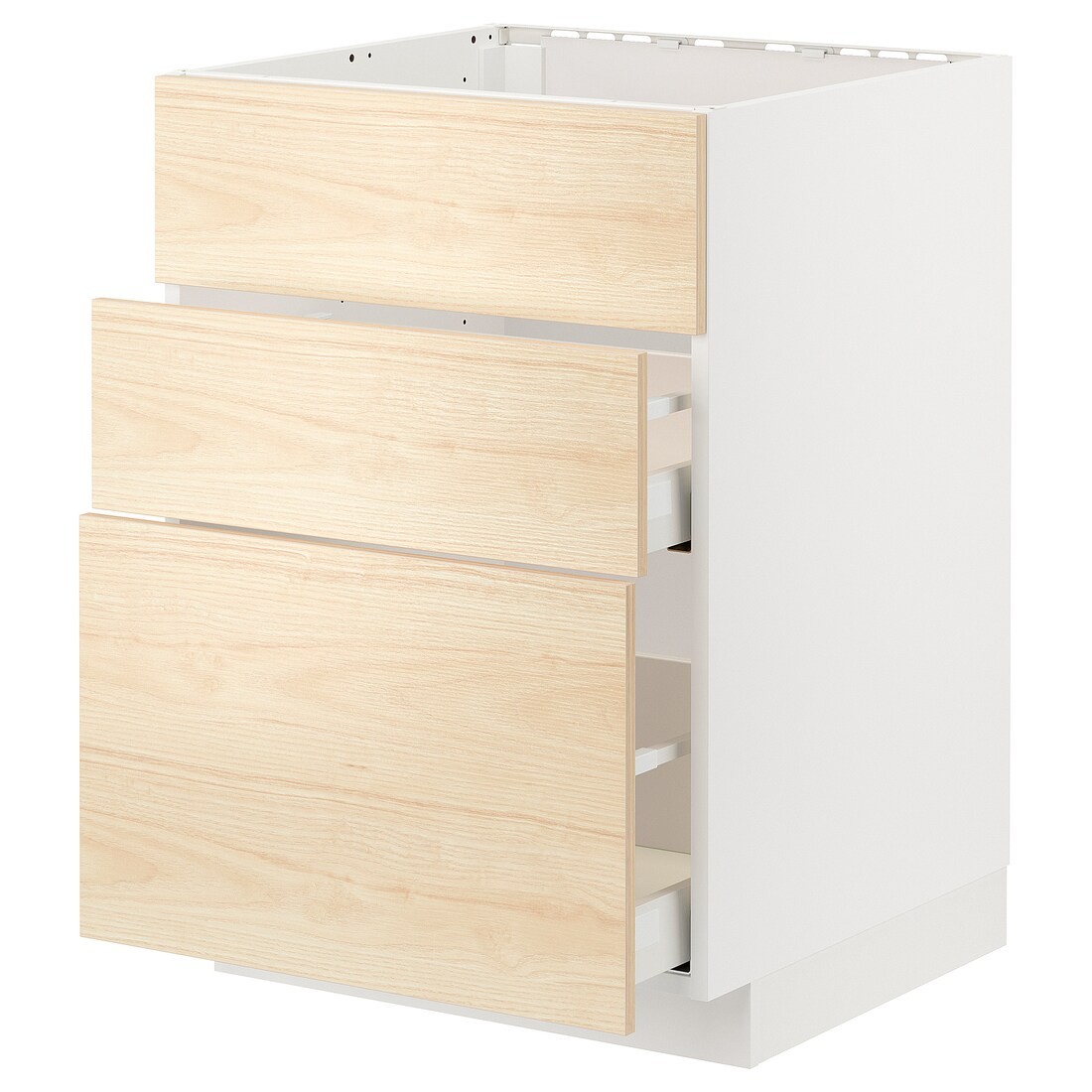IKEA METOD МЕТОД / MAXIMERA МАКСИМЕРА Напольный шкаф для варочной панели / вытяжка с ящиком, белый / Askersund узор светлый ясень, 60x60 см 99477588 994.775.88