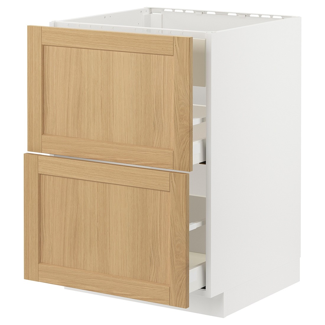 IKEA METOD / MAXIMERA Напольный шкаф для варочной панели / вытяжка с ящиком, белый / дуб Forsbacka, 60x60 см 69509185 | 695.091.85