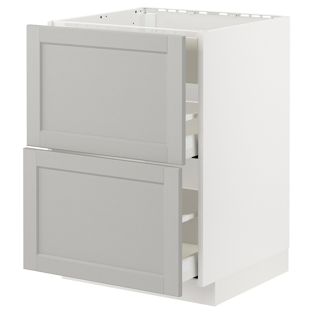 IKEA METOD МЕТОД / MAXIMERA МАКСИМЕРА Напольный шкаф для варочной панели / вытяжка с ящиком, белый / Lerhyttan светло-серый, 60x60 см 49477779 | 494.777.79
