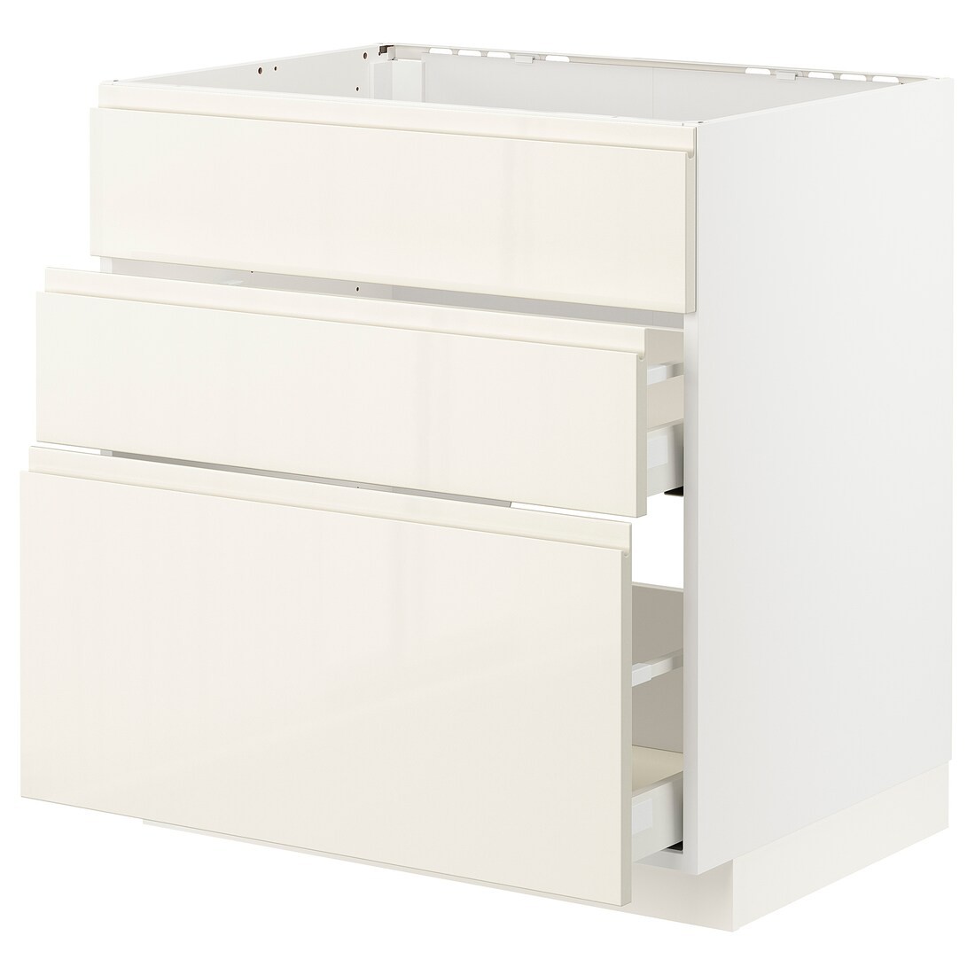 IKEA METOD МЕТОД / MAXIMERA МАКСИМЕРА Напольный шкаф для варочной панели / вытяжка с ящиком, белый / Voxtorp глянцевый светло-бежевый, 80x60 см 59335628 | 593.356.28