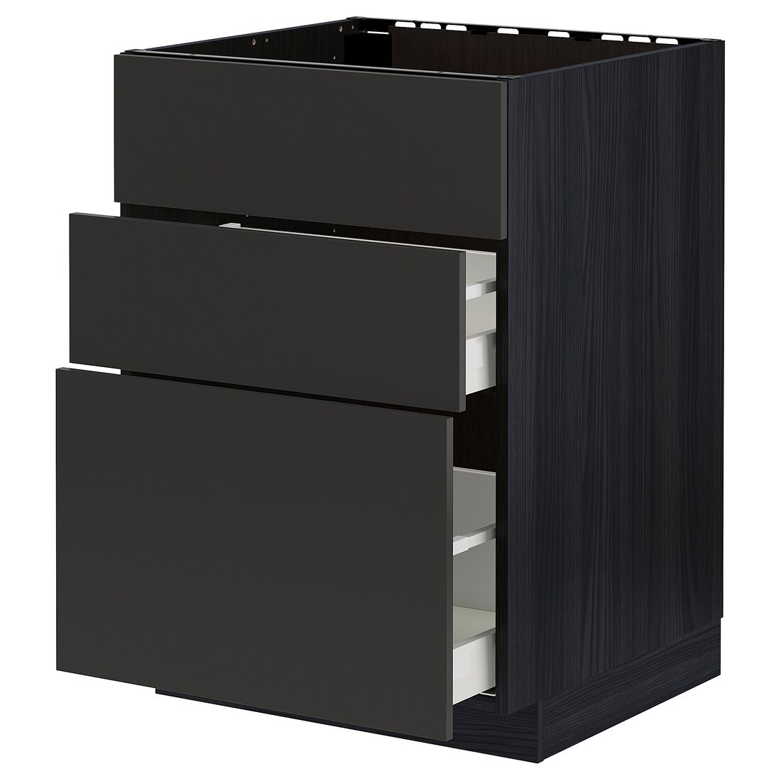 IKEA METOD МЕТОД / MAXIMERA МАКСИМЕРА Напольный шкаф под мойку с ящиками, черный / Nickebo матовый антрацит, 60x60 см 29499032 294.990.32
