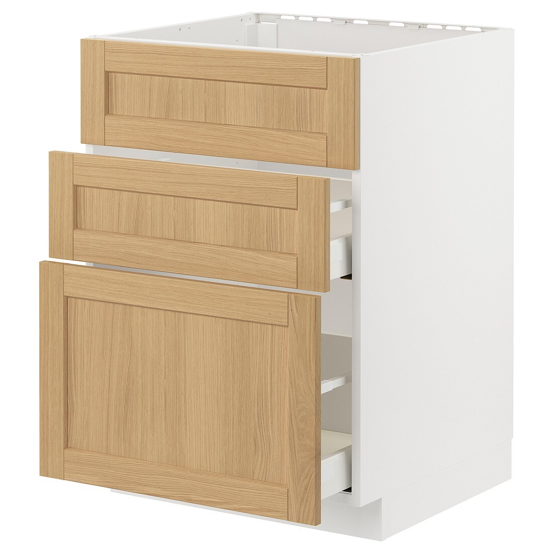 IKEA METOD / MAXIMERA Напольный шкаф под мойку с ящиками, белый / дуб Forsbacka, 60x60 см 09509188 095.091.88
