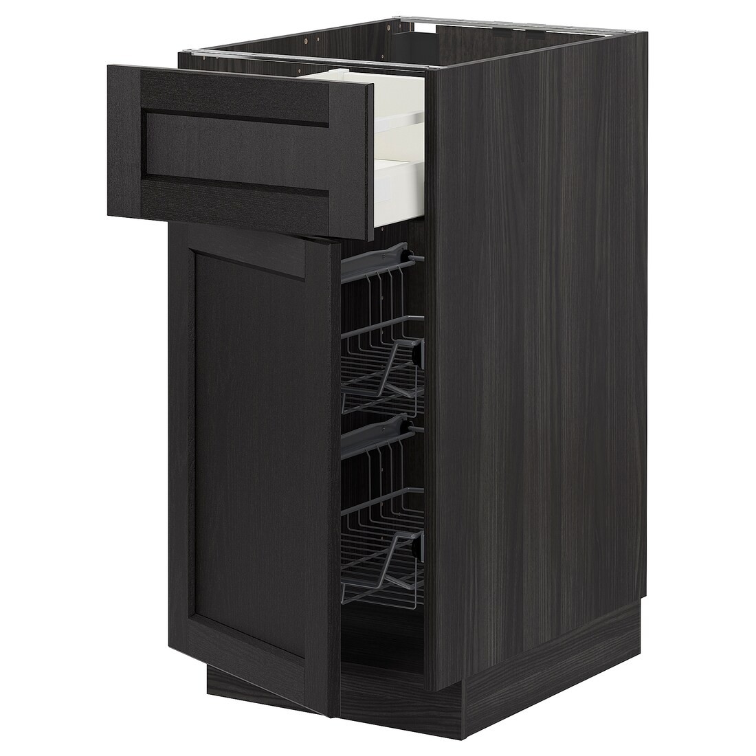 IKEA METOD МЕТОД / MAXIMERA МАКСИМЕРА Наполный шкаф с проволочными корзинами / ящиком / дверью, черный / Lerhyttan черная морилка, 40x60 см 29457659 | 294.576.59
