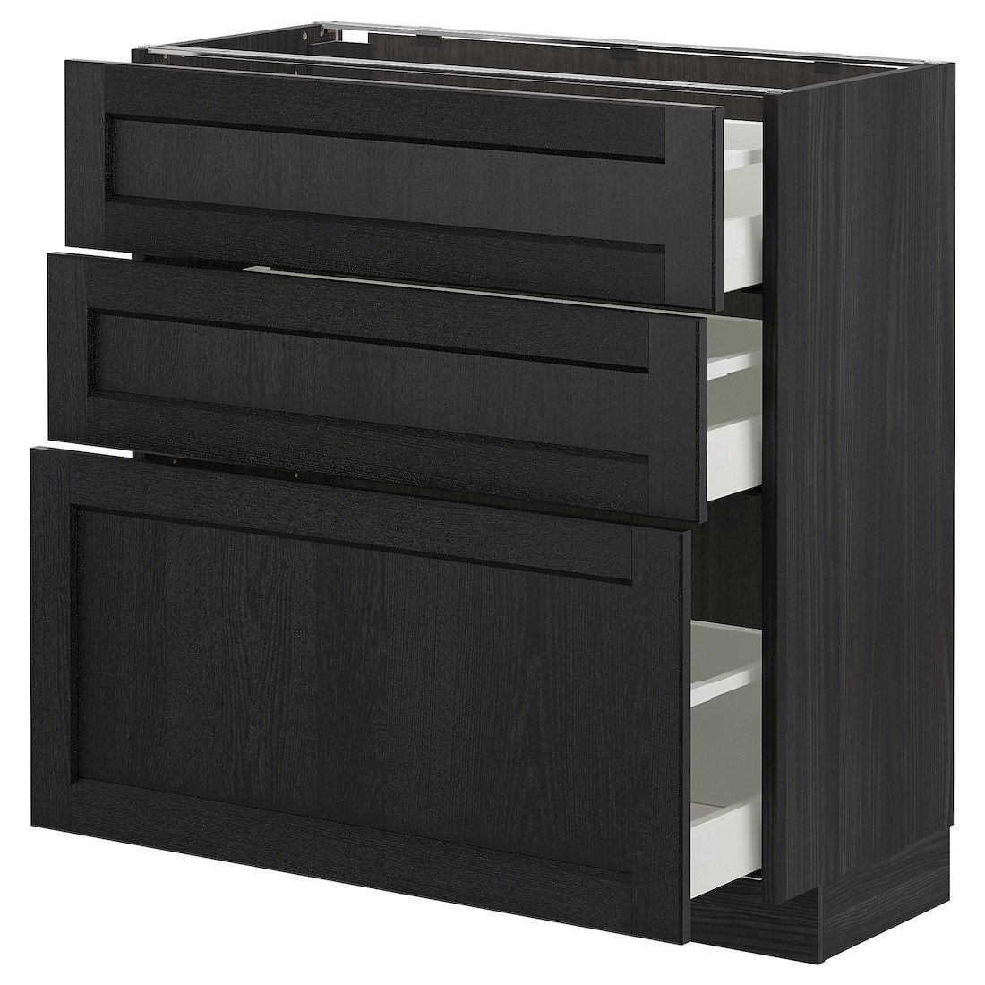 IKEA METOD МЕТОД / MAXIMERA МАКСИМЕРА Напольный шкаф с 3 ящиками, черный / Lerhyttan черная морилка, 80x37 см 39260049 | 392.600.49