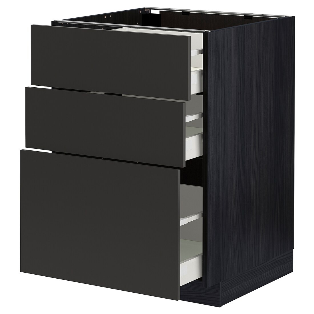 IKEA METOD МЕТОД / MAXIMERA МАКСИМЕРА Напольный шкаф с 3 ящиками, черный / Nickebo матовый антрацит, 60x60 см 69498790 | 694.987.90