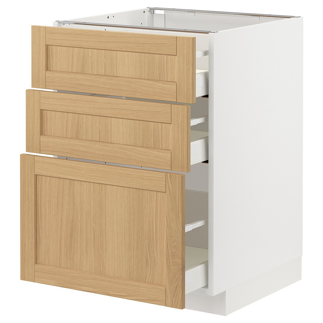 IKEA METOD / MAXIMERA Напольный шкаф с 3 ящиками, белый / дуб Forsbacka, 60x60 см 19509239 195.092.39