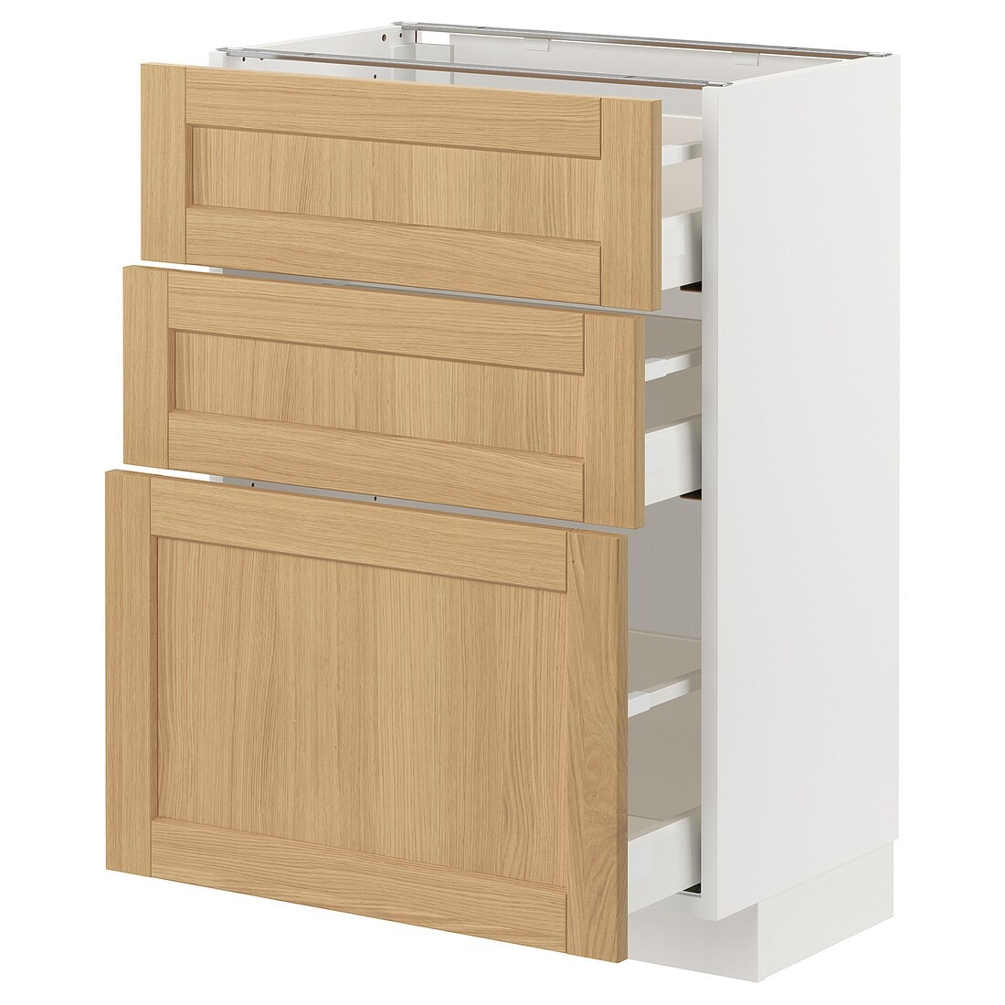 IKEA METOD / MAXIMERA Напольный шкаф с 3 ящиками, белый / дуб Forsbacka, 60x37 см 49509290 495.092.90