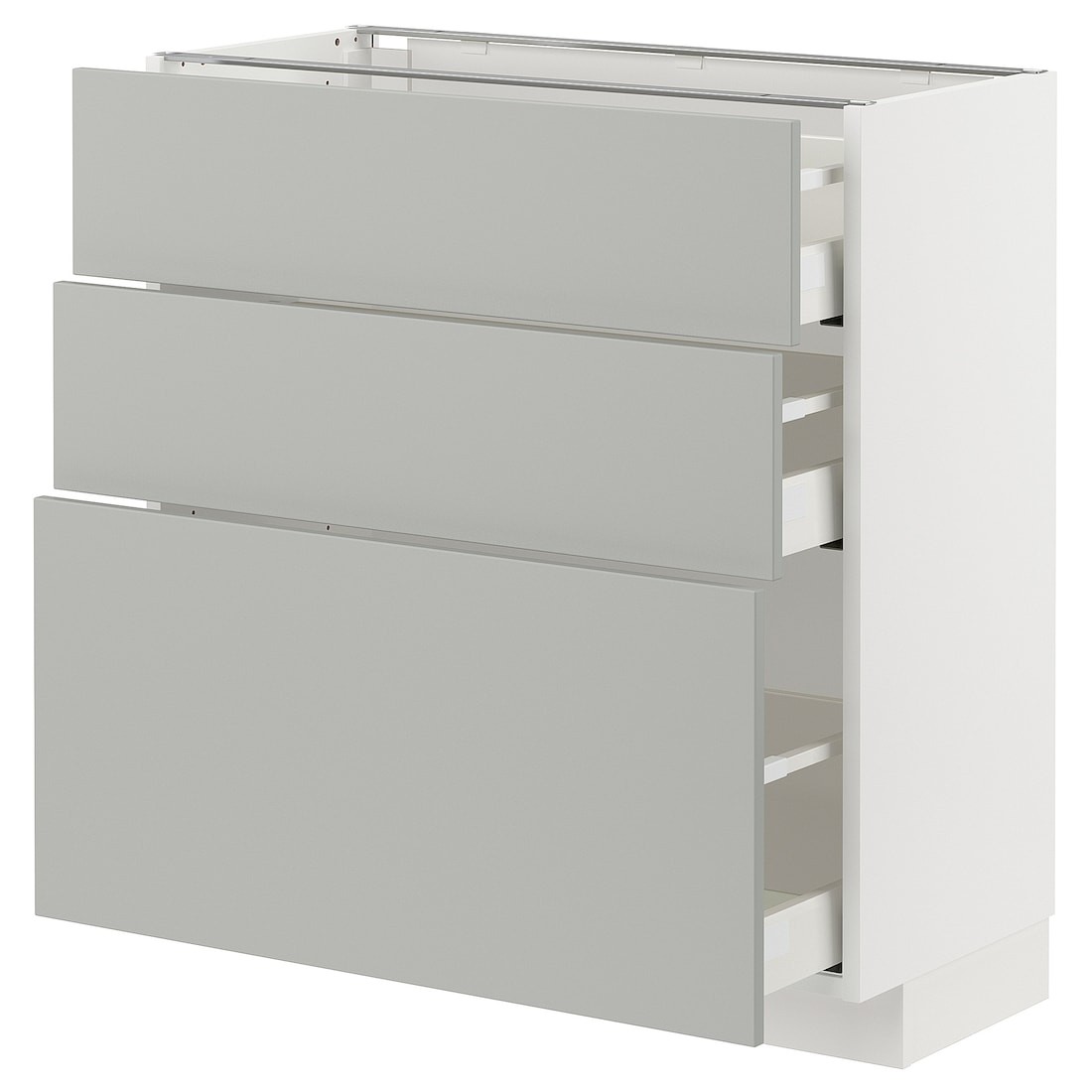 IKEA METOD / MAXIMERA Напольный шкаф с 3 ящиками, белый / Хавсторп светло-серый, 80x37 см 79538173 | 795.381.73