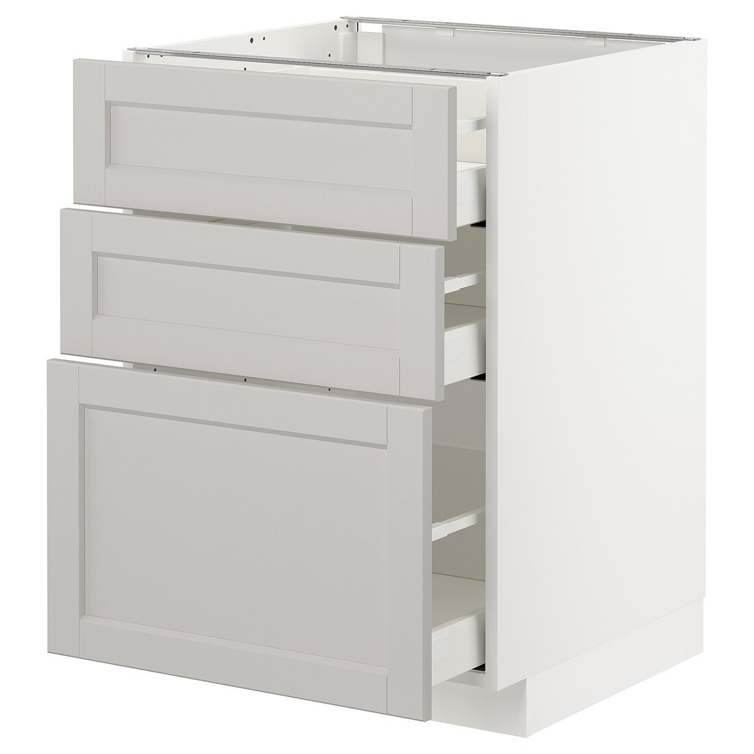 IKEA METOD МЕТОД / MAXIMERA МАКСИМЕРА Напольный шкаф с 3 ящиками, белый / Lerhyttan светло-серый, 60x60 см 39274230 392.742.30