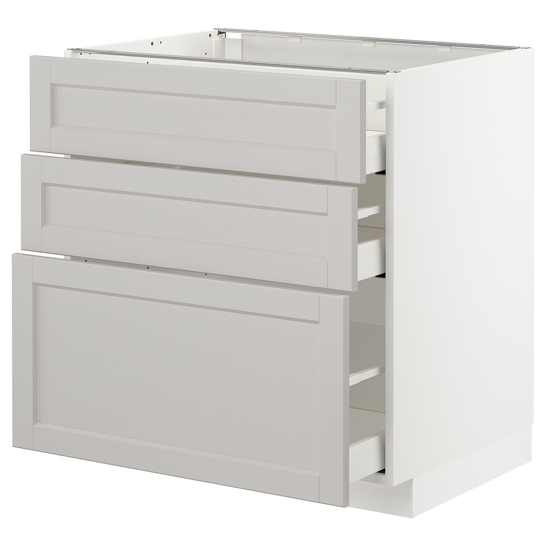IKEA METOD МЕТОД / MAXIMERA МАКСИМЕРА Напольный шкаф с 3 ящиками, белый / Lerhyttan светло-серый, 80x60 см 99274232 992.742.32