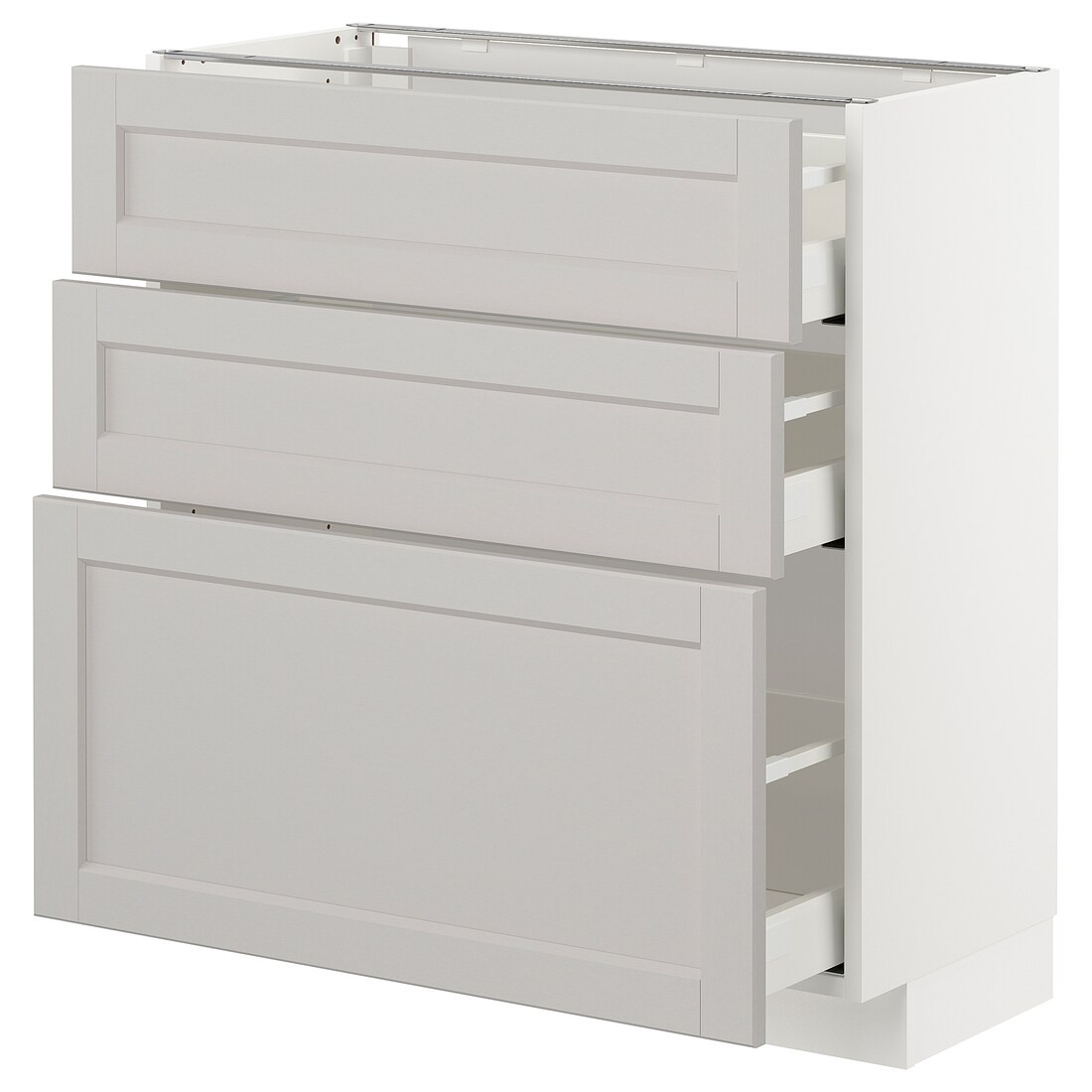 IKEA METOD МЕТОД / MAXIMERA МАКСИМЕРА Напольный шкаф с 3 ящиками, белый / Lerhyttan светло-серый, 80x37 см 29274264 | 292.742.64