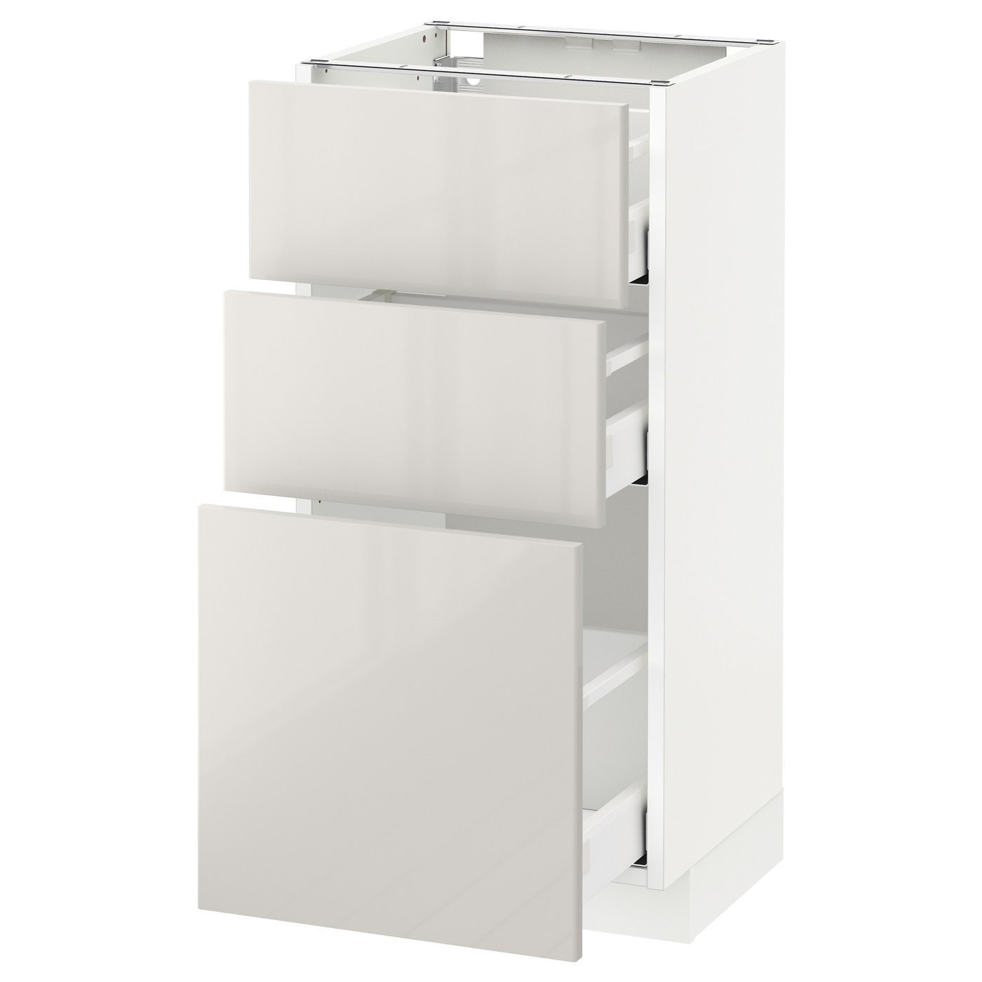 IKEA METOD МЕТОД / MAXIMERA МАКСІМЕРА Підлогова шафа з 3 шухлядами, білий / Ringhult світло-сірий, 40x37 см 79142596 | 791.425.96
