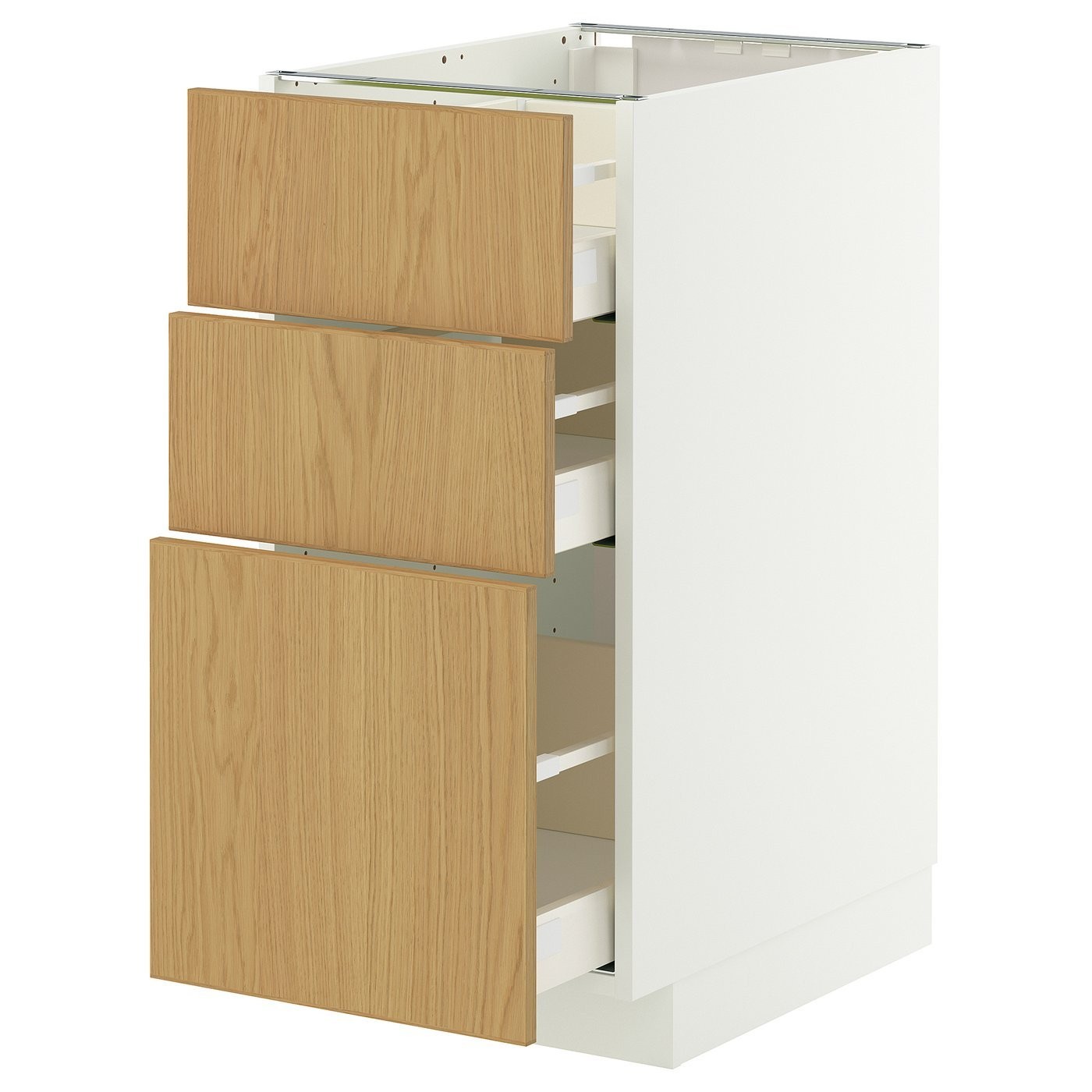 IKEA METOD МЕТОД / MAXIMERA МАКСІМЕРА Підлогова шафа з 3 шухлядами, білий / дубовий шпон Сінарп, 40x60 см 09601709 | 096.017.09