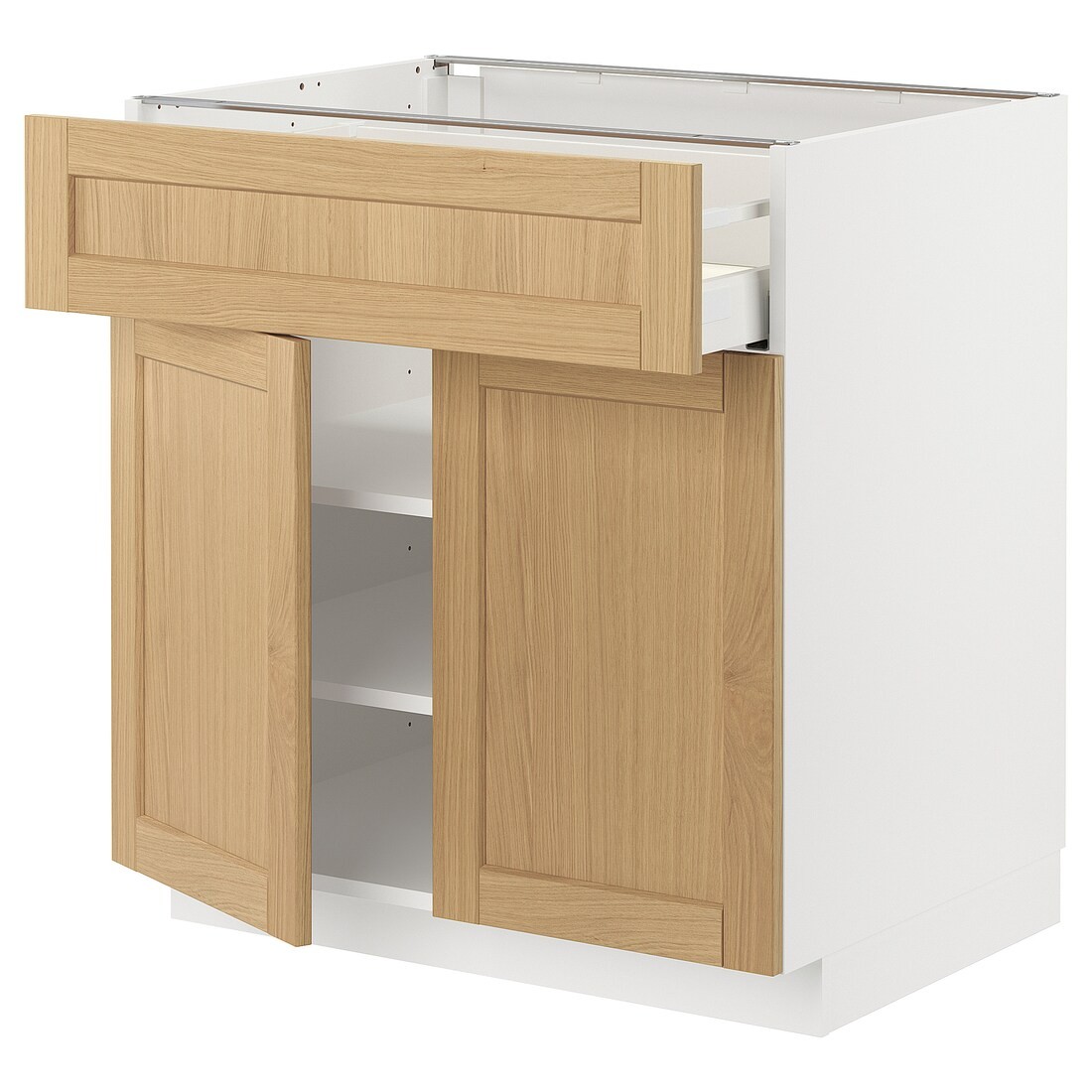 IKEA METOD / MAXIMERA Напольный шкаф с ящиком / 2 дверцами, белый / дуб Forsbacka, 80x60 см 49509233 | 495.092.33