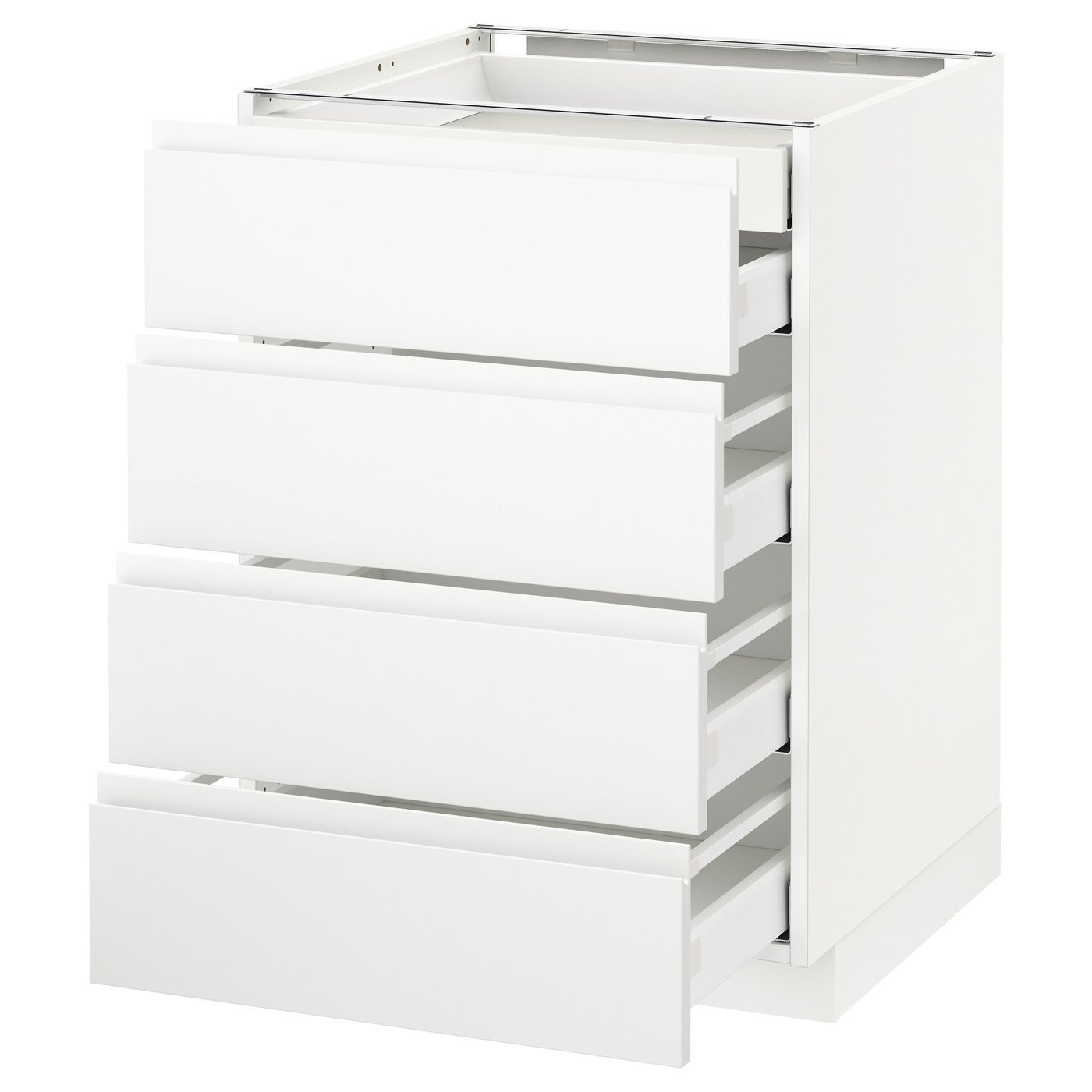 IKEA METOD МЕТОД / MAXIMERA МАКСІМЕРА Підлог шаф/4 фр пан/2 низ/3 сер шух, білий / Voxtorp матовий білий, 60x60 см 89112099 | 891.120.99