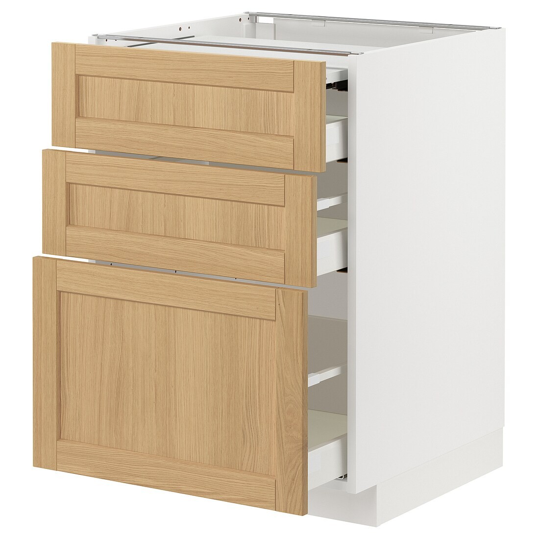 IKEA METOD / MAXIMERA Напольный шкаф с выдвижной столешницей / 3 ящика, белый / дуб Forsbacka, 60x60 см 59509299 595.092.99