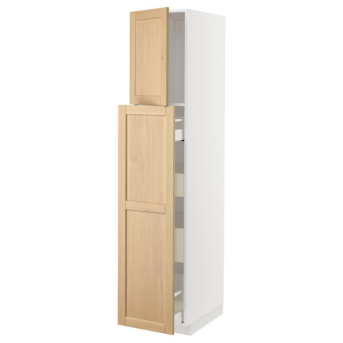 IKEA METOD / MAXIMERA Высокий шкаф полки / ящики, белый / дуб Forsbacka, 40x60x200 см 49509488 | 495.094.88