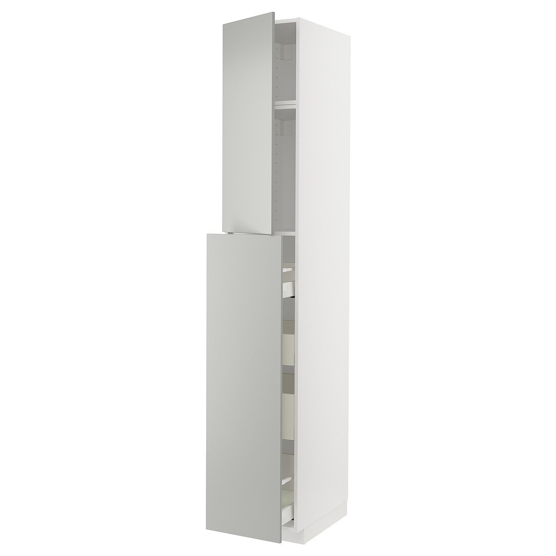 IKEA METOD / MAXIMERA Высокий шкаф полки / ящики, белый / Хавсторп светло-серый, 40x60x240 см 49539211 | 495.392.11
