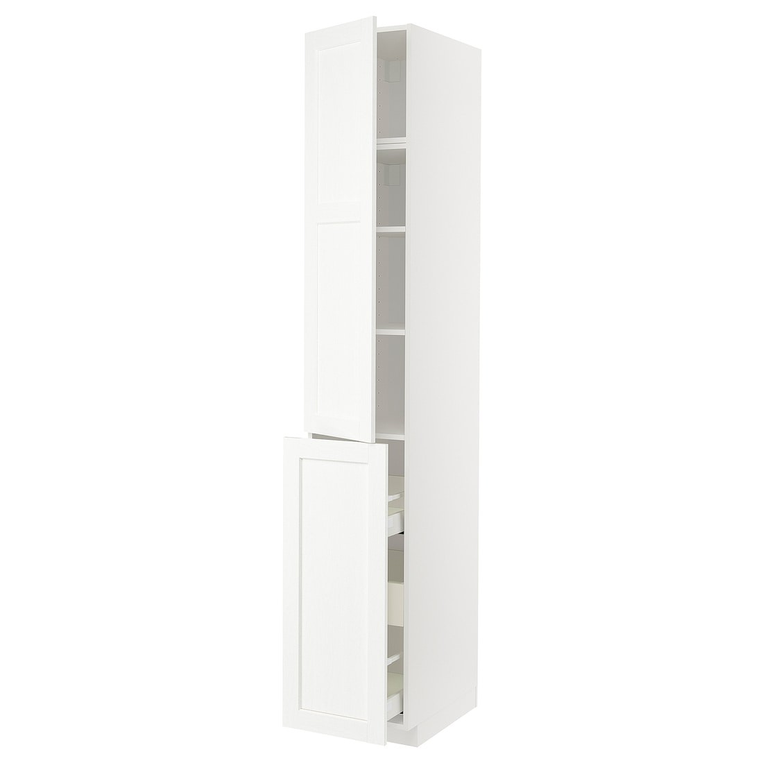 IKEA METOD МЕТОД / MAXIMERA МАКСИМЕРА Высокий шкаф 3 ящика / 1 дверь / 2 полки, белый Enköping / белый имитация дерева, 40x60x240 см 49473564 | 494.735.64