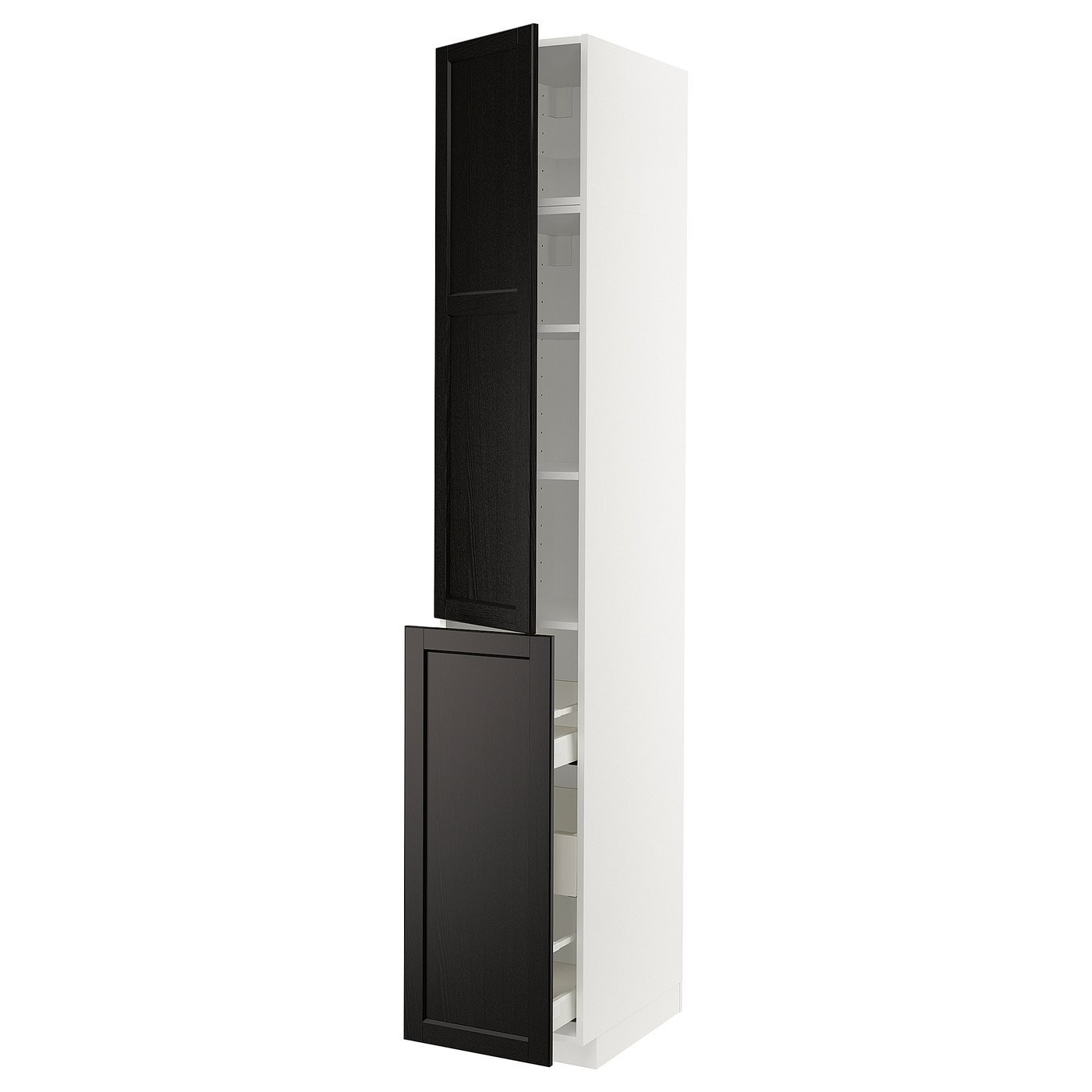IKEA METOD МЕТОД / MAXIMERA МАКСІМЕРА Висока шафа/висувна сек/3шх/1дв/2пл, білий/ЛЕРХЮТТАН чорна морилка, 40x60x240 см 09458810 | 094.588.10