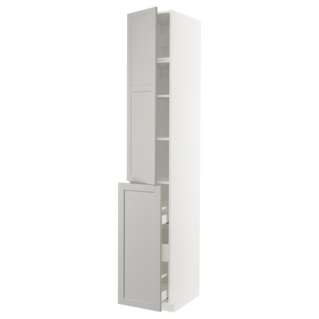 IKEA METOD МЕТОД / MAXIMERA МАКСИМЕРА Высокий шкаф 3 ящика / 1 дверь / 2 полки, белый / Lerhyttan светло-серый, 40x60x240 см 69462994 | 694.629.94