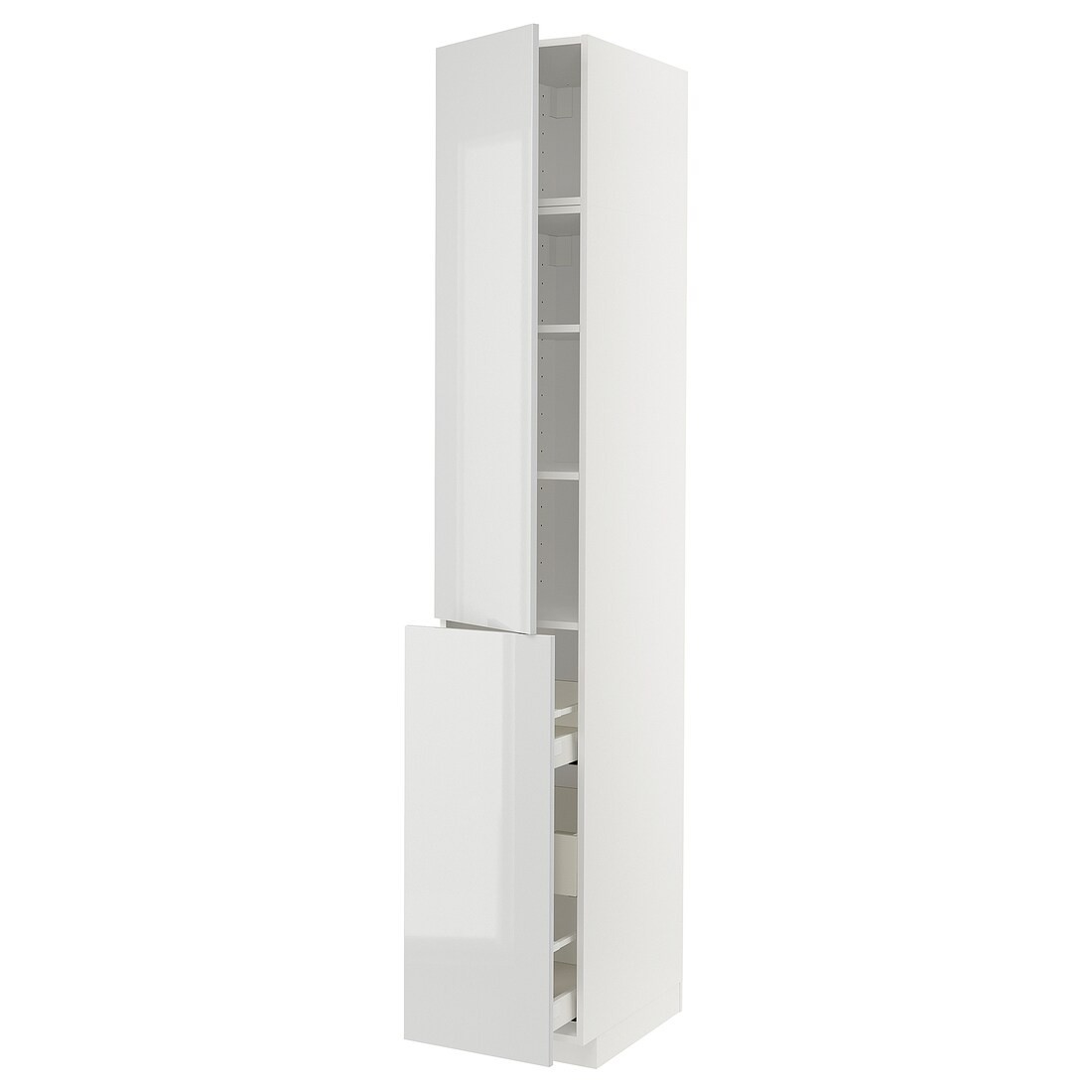 IKEA METOD МЕТОД / MAXIMERA МАКСИМЕРА Высокий шкаф 3 ящика / 1 дверь / 2 полки, белый / Ringhult светло-серый, 40x60x240 см 89469051 | 894.690.51
