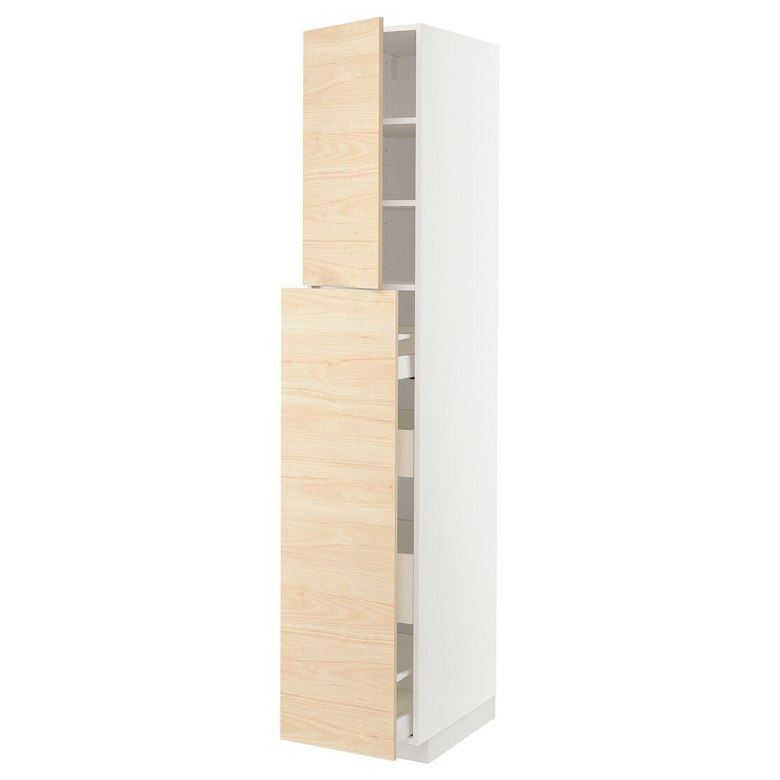 IKEA METOD МЕТОД / MAXIMERA МАКСИМЕРА Высокий шкаф полки / ящики, белый / Askersund узор светлый ясень, 40x60x220 см 49466281 | 494.662.81