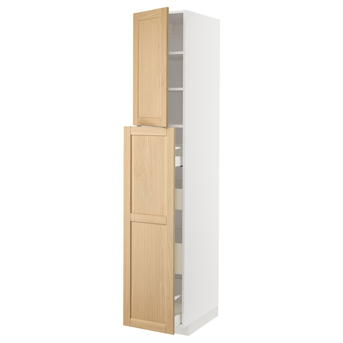 IKEA METOD / MAXIMERA Высокий шкаф полки / ящики, белый / дуб Forsbacka, 40x60x220 см 89509491 | 895.094.91