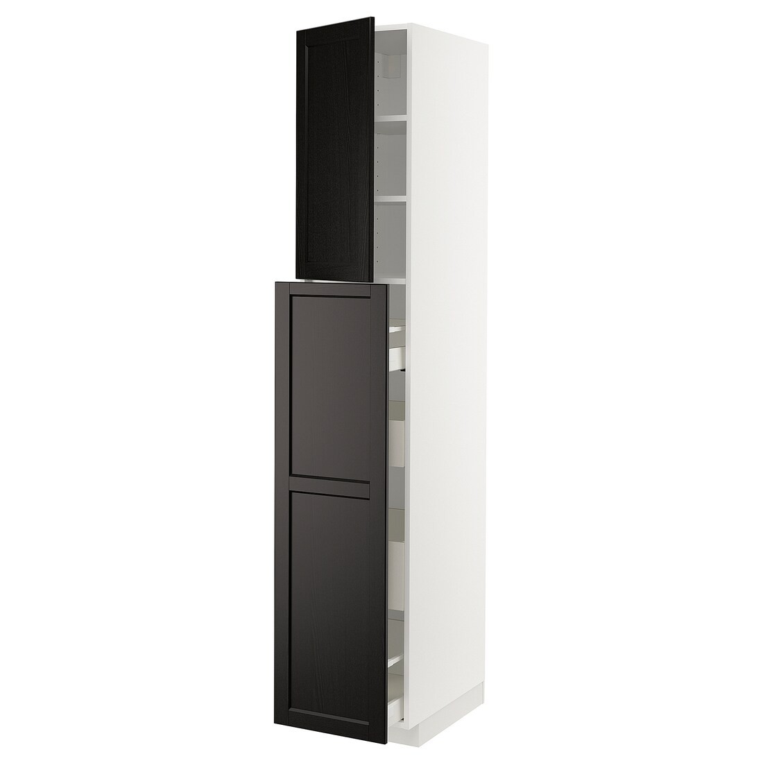 IKEA METOD МЕТОД / MAXIMERA МАКСИМЕРА Высокий шкаф полки / ящики, белый / Lerhyttan черная морилка, 40x60x220 см 19456325 | 194.563.25