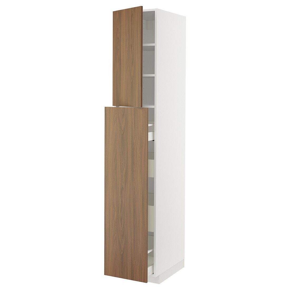 IKEA METOD / MAXIMERA Высокий шкаф полки / ящики, белый / Имитация коричневого ореха, 40x60x220 см 29519030 295.190.30