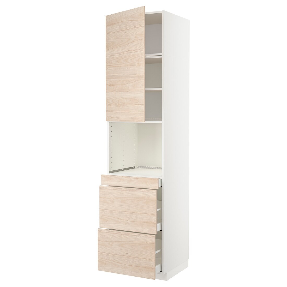 IKEA METOD МЕТОД / MAXIMERA МАКСИМЕРА Высокий шкаф для СВЧ / дверца / 3 ящика, белый / Askersund узор светлый ясень, 60x60x240 см 39461284 | 394.612.84