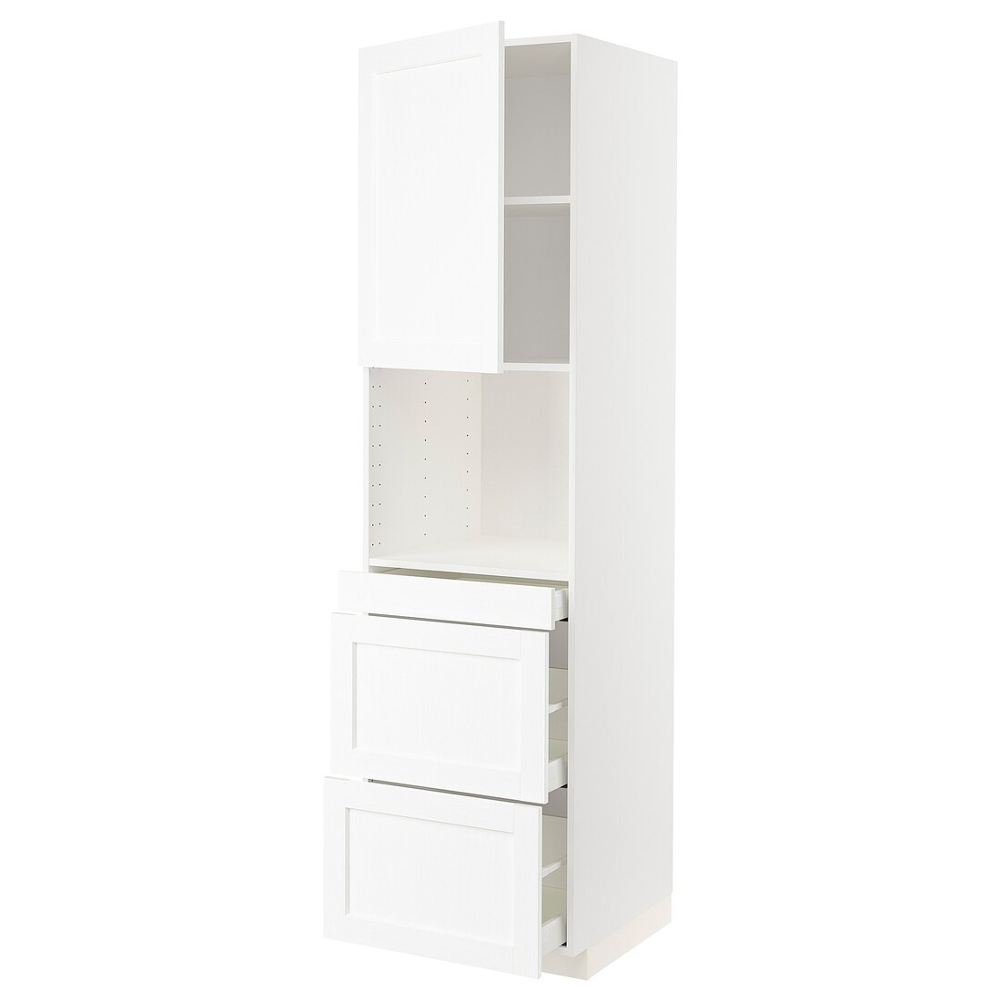 IKEA METOD МЕТОД / MAXIMERA МАКСИМЕРА Высокий шкаф для СВЧ / дверца / 3 ящика, белый Enköping / белый имитация дерева, 60x60x220 см 99473590 | 994.735.90
