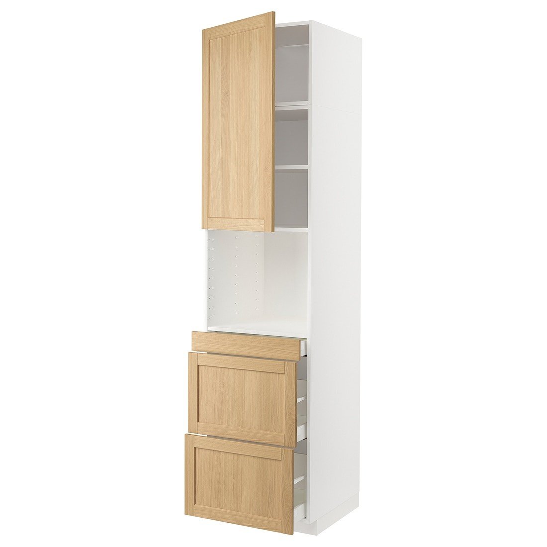 IKEA METOD / MAXIMERA Высокий шкаф для СВЧ / дверца / 3 ящика, белый / дуб Forsbacka, 60x60x240 см 79509566 | 795.095.66