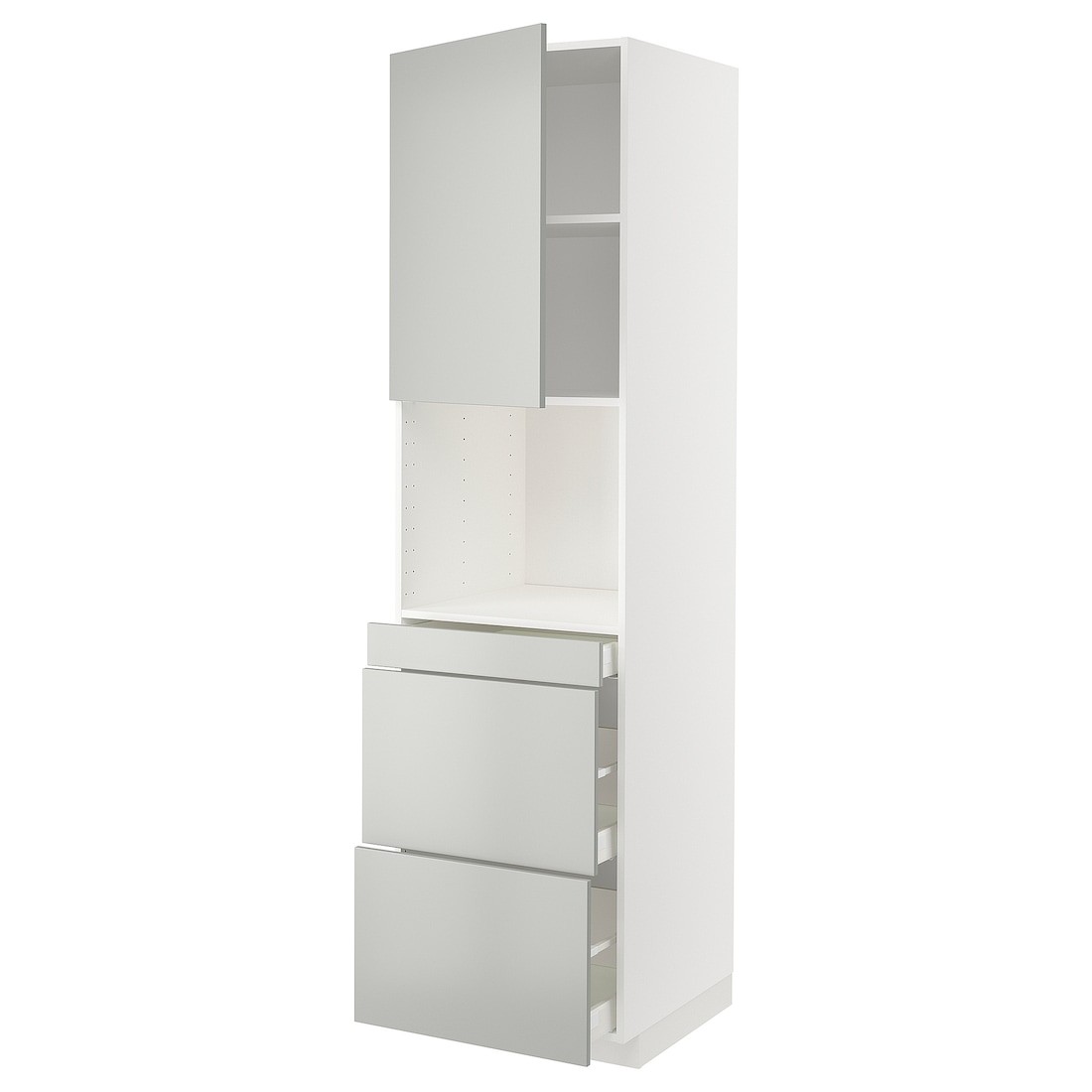 IKEA METOD / MAXIMERA Высокий шкаф для СВЧ / дверца / 3 ящика, белый / Хавсторп светло-серый, 60x60x220 см 39537967 | 395.379.67