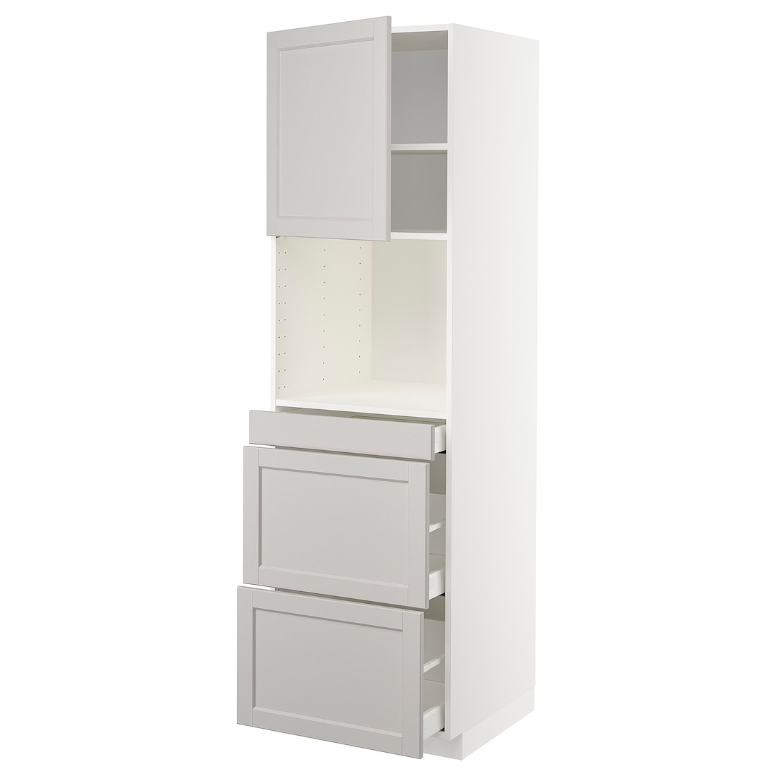 IKEA METOD МЕТОД / MAXIMERA МАКСИМЕРА Высокий шкаф для СВЧ / дверца / 3 ящика, белый / Lerhyttan светло-серый, 60x60x200 см 59466935 | 594.669.35