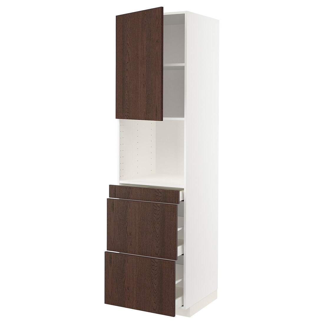 IKEA METOD МЕТОД / MAXIMERA МАКСИМЕРА Высокий шкаф для СВЧ / дверца / 3 ящика, белый / Sinarp коричневый, 60x60x220 см 79460819 | 794.608.19