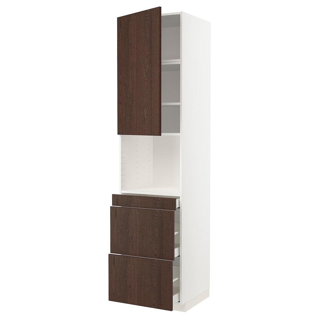 IKEA METOD МЕТОД / MAXIMERA МАКСИМЕРА Высокий шкаф для СВЧ / дверца / 3 ящика, белый / Sinarp коричневый, 60x60x240 см 19457018 | 194.570.18