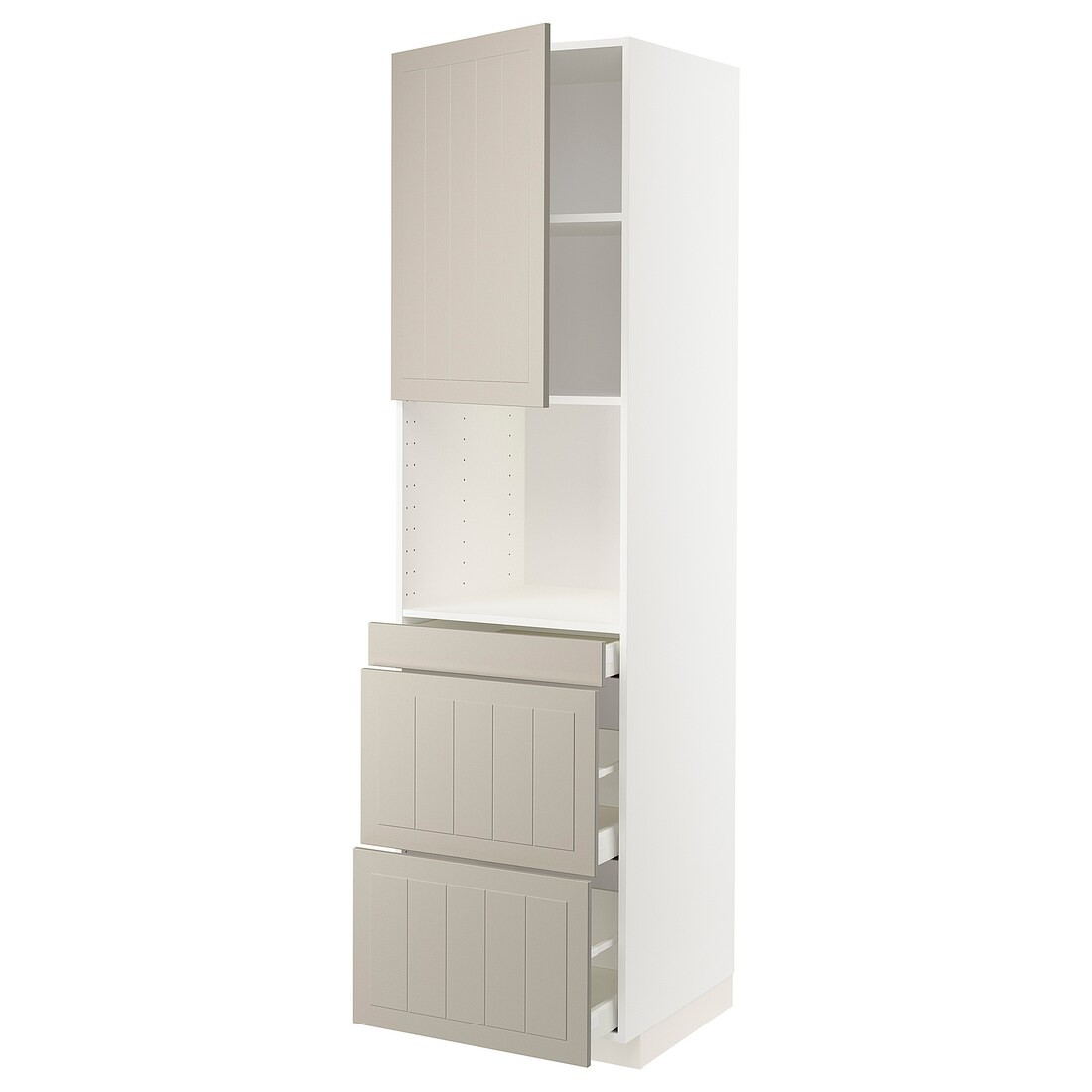 IKEA METOD МЕТОД / MAXIMERA МАКСИМЕРА Высокий шкаф для СВЧ / дверца / 3 ящика, белый / Stensund бежевый, 60x60x220 см 59468350 | 594.683.50