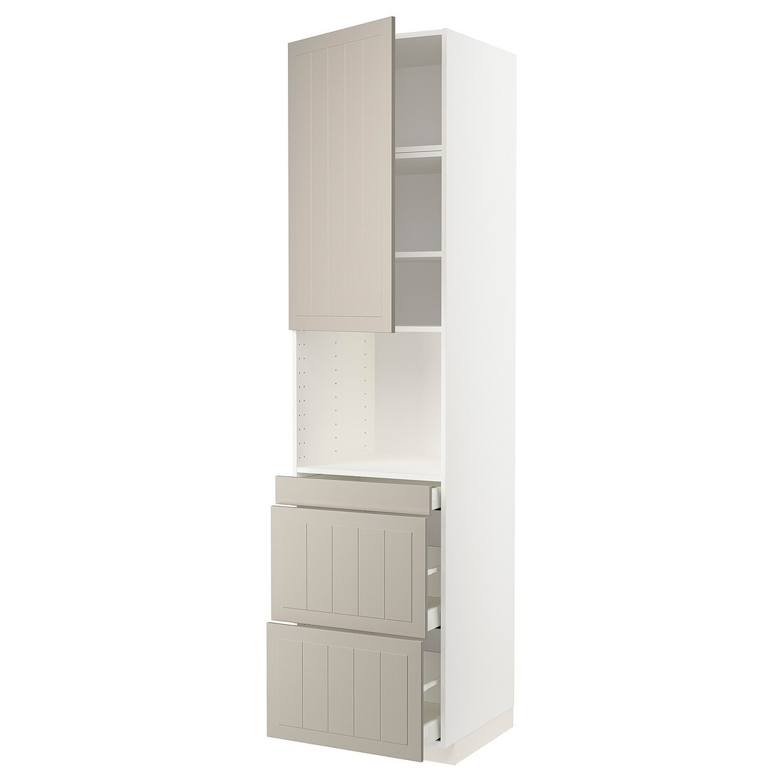 IKEA METOD МЕТОД / MAXIMERA МАКСИМЕРА Высокий шкаф для СВЧ / дверца / 3 ящика, белый / Stensund бежевый, 60x60x240 см 59456795 | 594.567.95