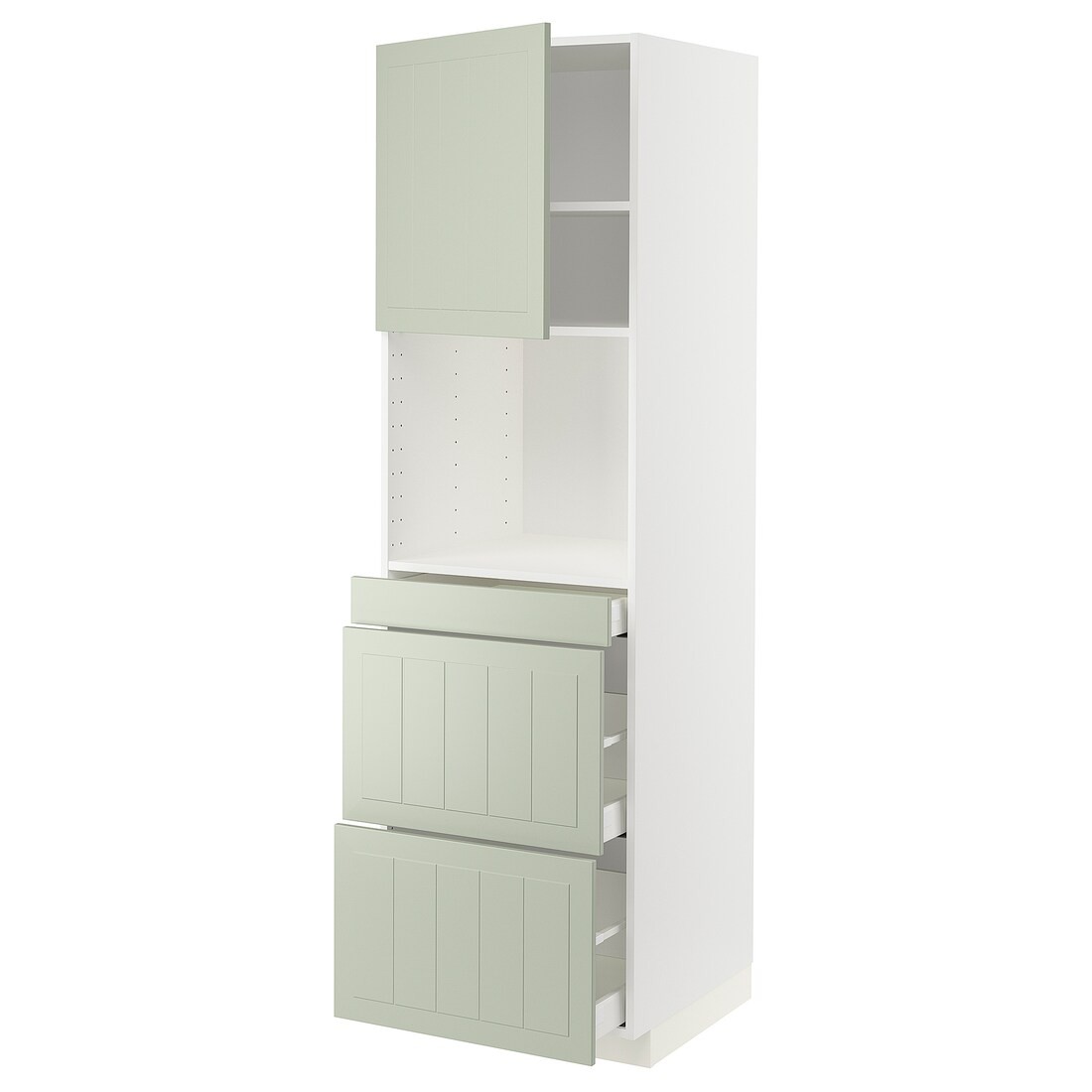 IKEA METOD МЕТОД / MAXIMERA МАКСИМЕРА Высокий шкаф для СВЧ / дверца / 3 ящика, белый / Stensund светло-зеленый, 60x60x200 см 39487057 | 394.870.57