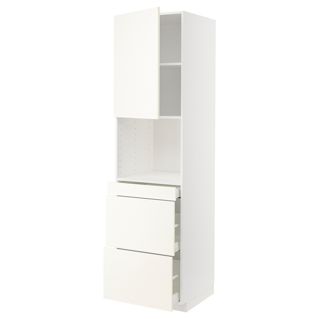 IKEA METOD МЕТОД / MAXIMERA МАКСИМЕРА Высокий шкаф для СВЧ / дверца / 3 ящика, белый / Vallstena белый 19507462 | 195.074.62