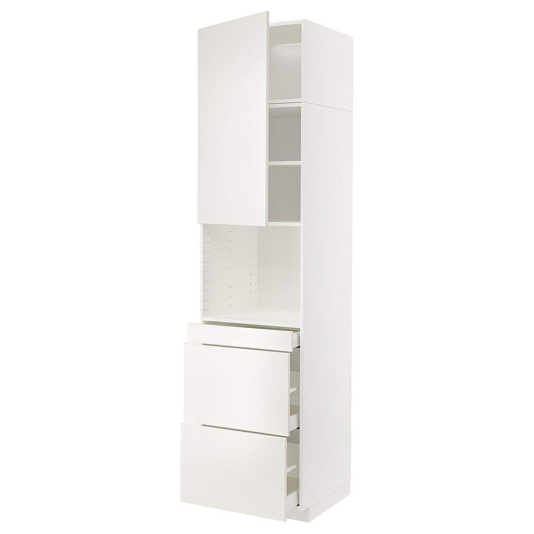 IKEA METOD МЕТОД / MAXIMERA МАКСИМЕРА Высокий шкаф для СВЧ / дверца / 3 ящика, белый / Veddinge белый, 60x60x240 см 79459689 | 794.596.89