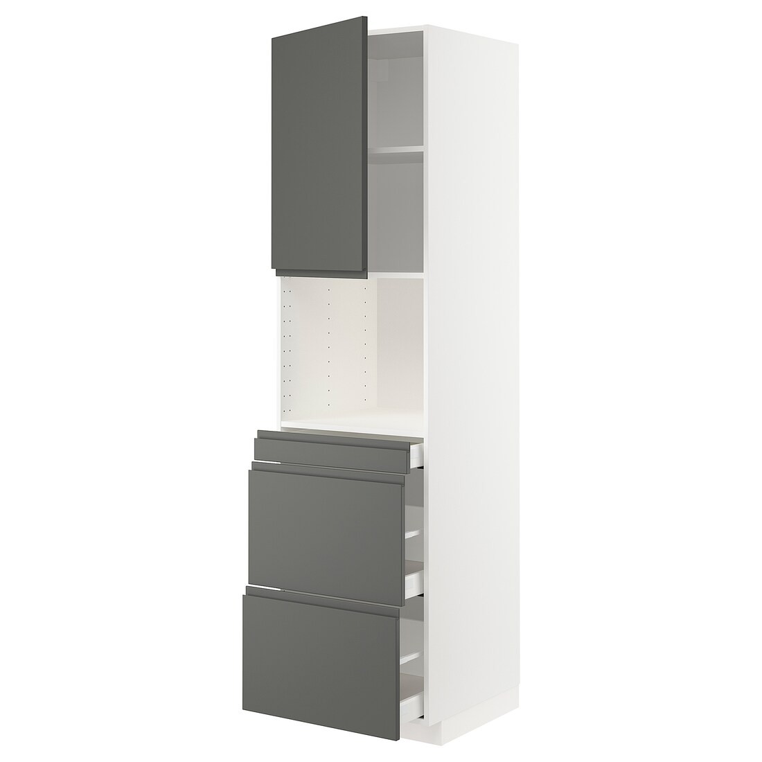 IKEA METOD МЕТОД / MAXIMERA МАКСИМЕРА Высокий шкаф для СВЧ / дверца / 3 ящика, белый / Voxtorp темно-серый, 60x60x220 см 69458614 | 694.586.14