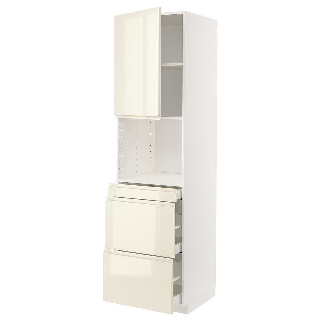 IKEA METOD МЕТОД / MAXIMERA МАКСИМЕРА Высокий шкаф для СВЧ / дверца / 3 ящика, белый / Voxtorp глянцевый светло-бежевый, 60x60x220 см 09468512 | 094.685.12