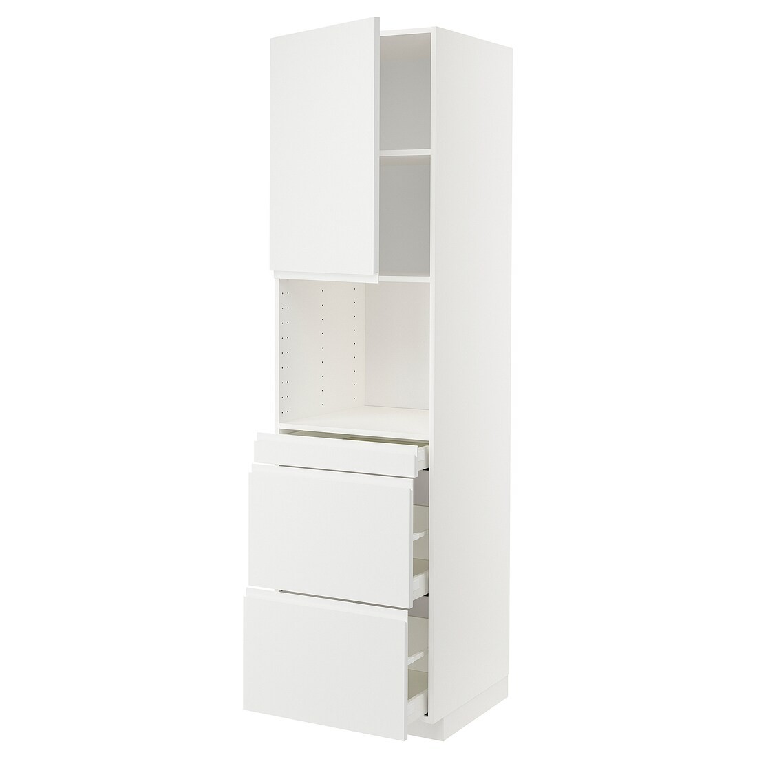 IKEA METOD МЕТОД / MAXIMERA МАКСИМЕРА Высокий шкаф для СВЧ / дверца / 3 ящика, белый / Voxtorp матовый белый, 60x60x220 см 59460896 | 594.608.96