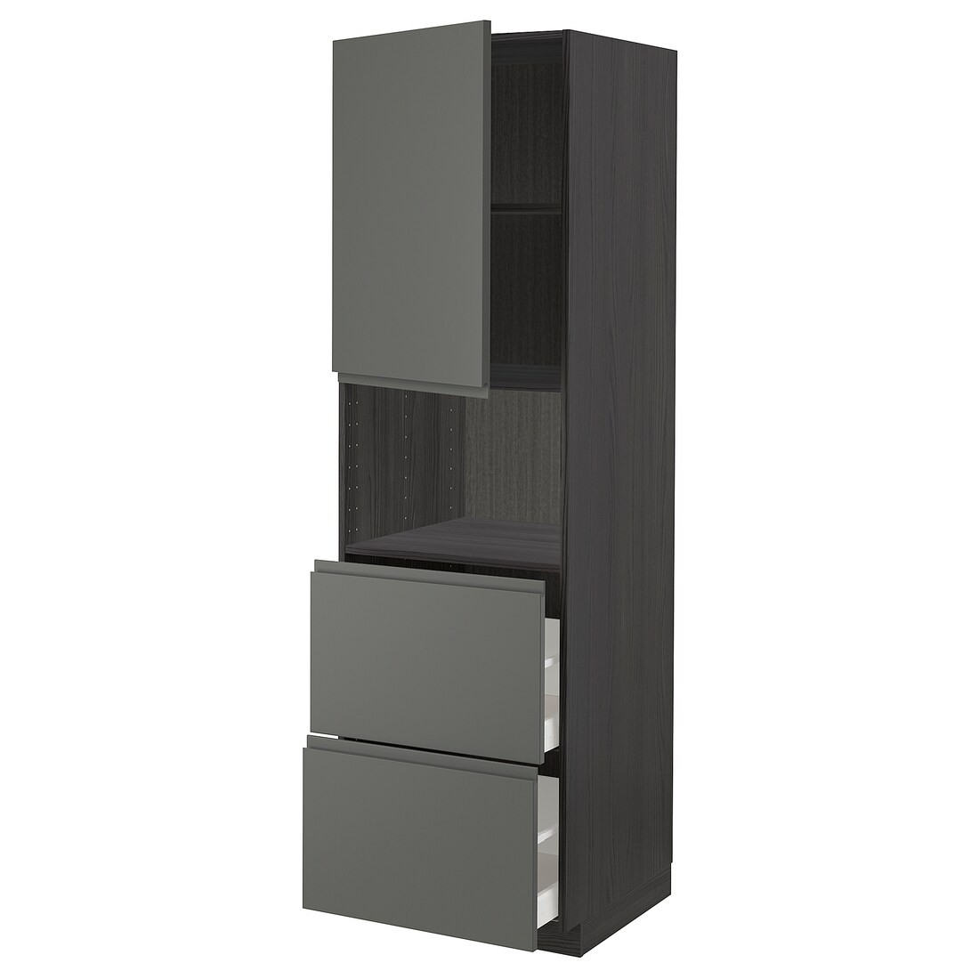 IKEA METOD МЕТОД / MAXIMERA МАКСИМЕРА Высокий шкаф для микроволновки с дверями / 2 ящика, черный / Voxtorp темно-серый, 60x60x200 см 89454281 | 894.542.81